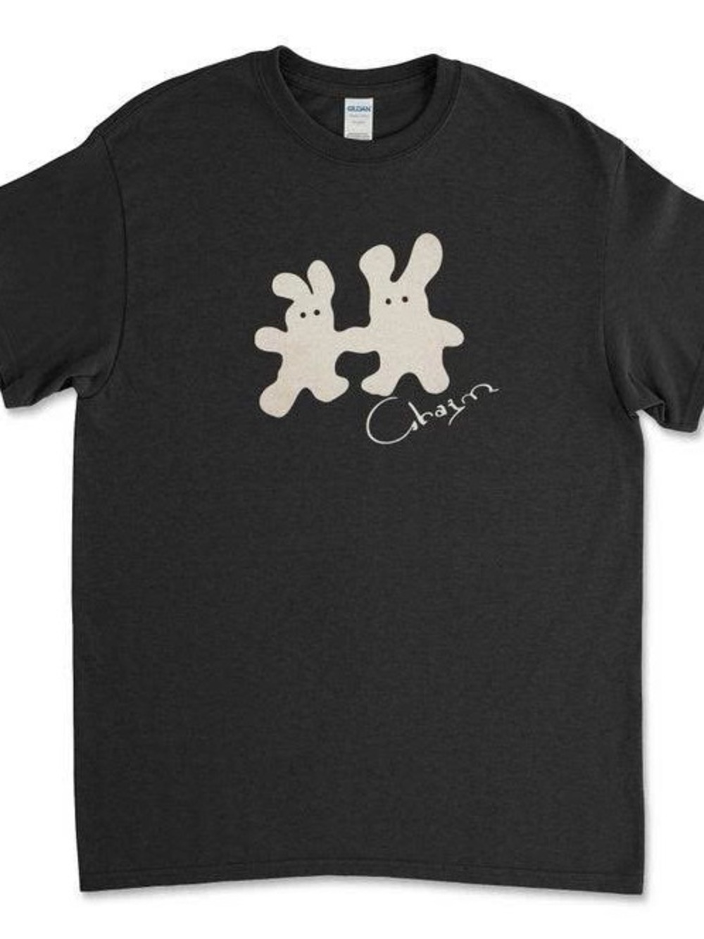 Black Short-Sleeve Tee with Cream Bunny Duo Graphic